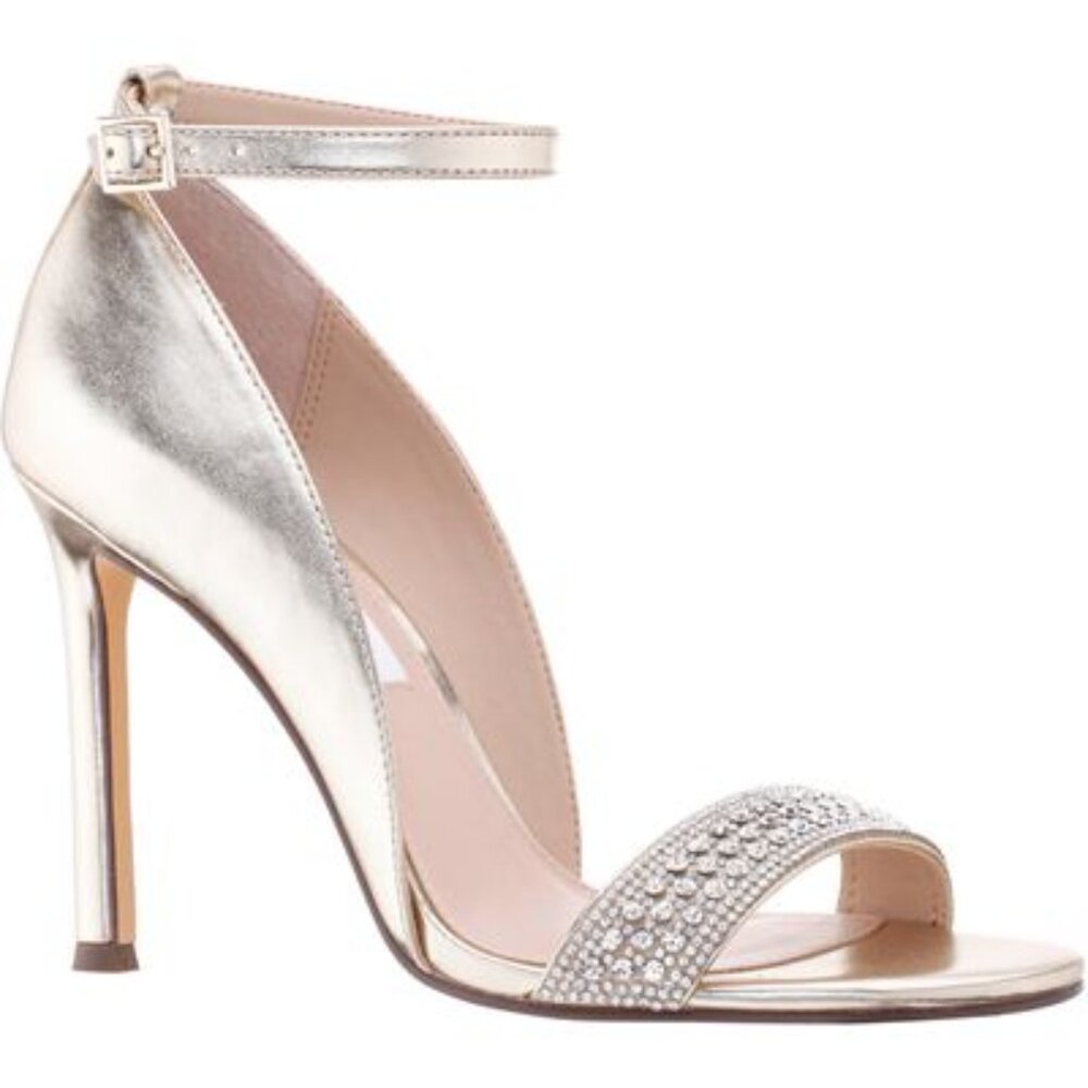 Drenka Women's Platino Metallic Foil Crystal Ankle-Strap d'Orsay Stiletto Heels